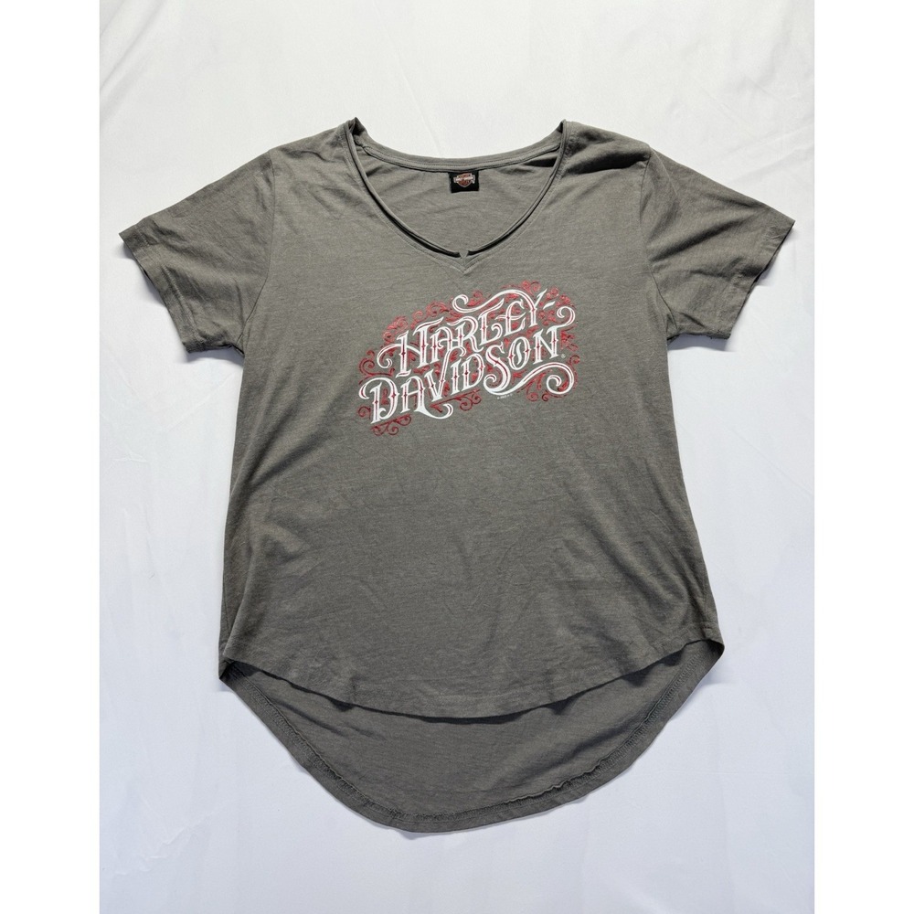 Harley Davidson Womens Tee Gray Script Graphic Tshirt Sturgis South Dakota USA